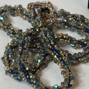 Iridescent Blue Twisted Seed Bead Necklace